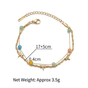 French style gold stainless steel bracelet with colorful beads and dragonfly charms