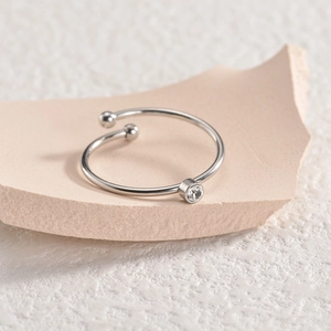 Bague ouverte minimaliste en acier inoxydable or 14K avec zircon diamant rond