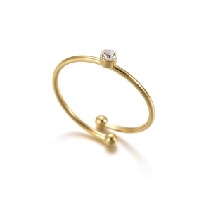 Bague ouverte minimaliste en acier inoxydable plaqué or 14K avec un zircon rond