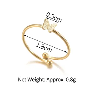 Adjustable 14K gold plated stainless steel butterfly ring with 0.5cm matte butterfly