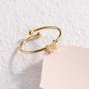 14K gold butterfly ring with matte finish, adjustable open band for women in minimal style