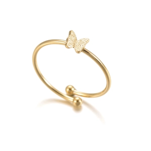Adjustable 14K gold-plated butterfly ring with a frosted texture finish on a white background