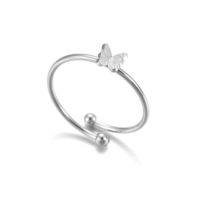 Macro detail of matte butterfly ring with polished adjustable silver band