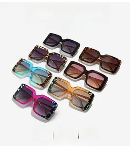 Detailed collection of square oversized sunglasses in seven colorful gradient lens styles