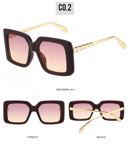Multi-angle views of burgundy square sunglasses with gold temples and gradient lenses