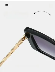 Detail of durable texture hinge and golden geometric scale pattern on sunglasses