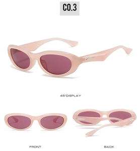 Three-angle view of pink Y2K sunglasses with deep red lenses and silver metal details