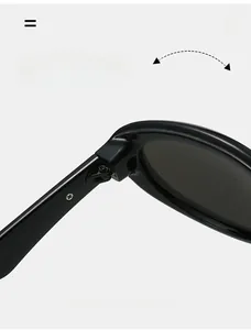 Detail of durable metal hinges on thick black frames for high-quality Y2K sunglasses
