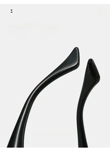 Detail of curved black glossy glasses temples for comfortable fit and Y2K aesthetic style