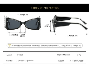 Detailed size specifications and dimensions for these retro oversized square sunglasses