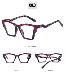 Cat eye glasses frame with purple and pink tortoiseshell pattern from multiple angles
