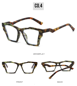 Detail view of tortoiseshell cat-eye glasses frame with unique lightning bolt temple design
