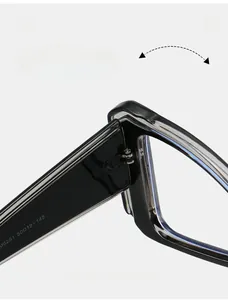 Detail of durable texture hinge and M6251 model parameters on black cat-eye glasses frame