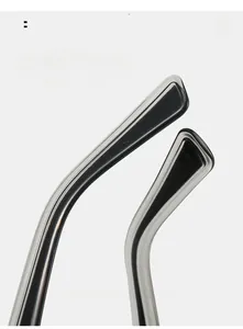 Detail view of ergonomic curved glasses legs with black inner core and transparent finish