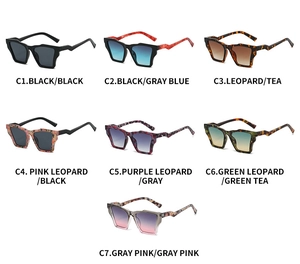 Multiple color options of retro square sunglasses featuring stylish wavy temple design
