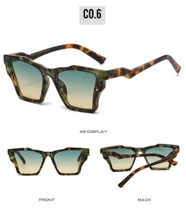 Multi-angle views of retro square sunglasses with green tortoise frame and gradient lenses