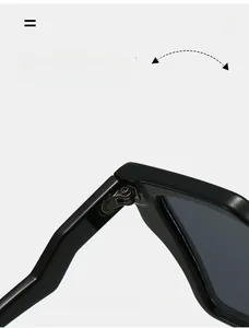 Macro detail of durable metal hinge on retro square sunglasses with a black frame
