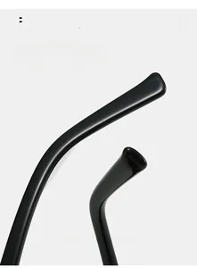 Detail shot of curved glossy black sunglass arms showing smooth finish and ergonomic design