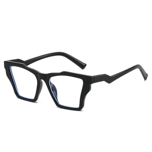 Fashionable black geometric cat-eye glasses with anti-blue light lenses and stepped frames