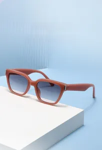 Détails de lunettes carrées mauve avec verres dégradés et accents métalliques argentés