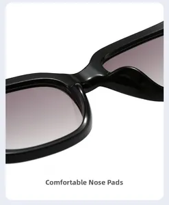Détails des plaquettes de nez intégrées et épaisses sur lunettes de soleil carrées noires