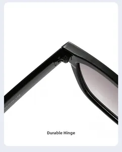 Détail des charnières renforcées et spécifications sur la monture de lunettes noires