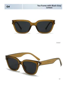 Vue de face et de profil de lunettes de soleil carrées marron avec verres teintés