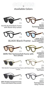 Classic round retro sunglasses available in ten color options from black to demi