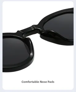 Macro view of sunglasses featuring comfortable integrated nose pads in black finish