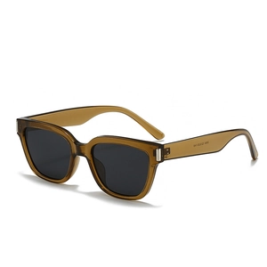 Lunettes de soleil carrées classiques ambre marron transparent avec verres gris foncé