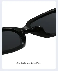 Detail view of the integrated comfortable nose pads on black glossy sunglasses