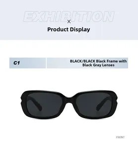 Front view of small frame black sunglasses with high-quality polarized lenses in C1 color