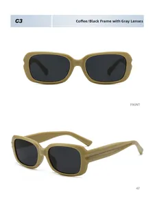 Front and 45-degree side view of vintage coffee rectangle sunglasses with UV protection