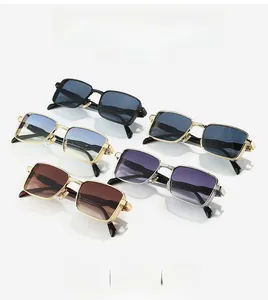 Detail of vintage square metal frames and temple hinge patterns on fashion sunglasses