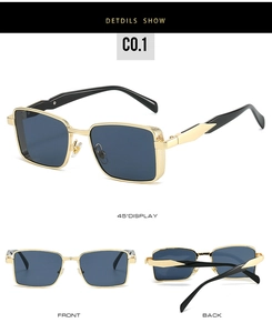 Detail showing high-quality metal hinges and non-slip temple stripes of square sunglasses