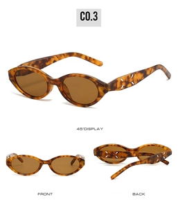 Detailed views of tortoise cat-eye sunglasses with white stitch temple decor
