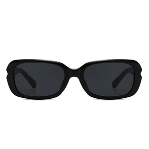 Modern rectangle sunglasses with black glossy frames and wave-shaped temple detail