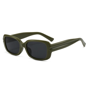 Retro dark green square frame sunglasses with black lenses for women in a 45-degree side view