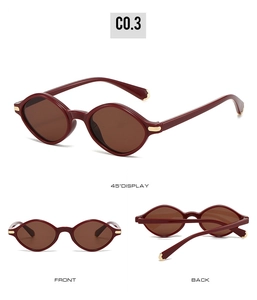 Vues sous trois angles de lunettes de soleil triangle bordeaux avec détails dorés