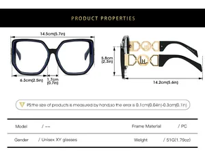 Guide des tailles détaillé pour lunettes anti-lumière bleue unisexes avec dimensions PC