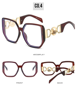 Détails de lunettes géométriques bordeaux avec branches dorées et spécifications