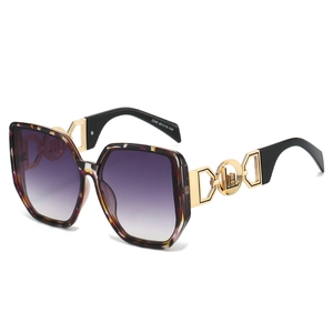 Fashion oversized square sunglasses with purple gradient lenses and gold cutout temples