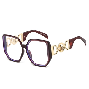 Lunettes anti-lumière bleue hexagonales vintage oversize rouge bordeaux et or