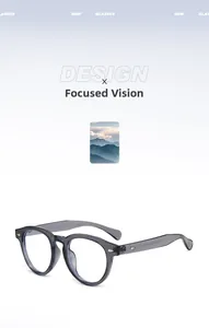 Detailansicht der runden, grau-transparenten Brillenfassung mit minimalistischem Design