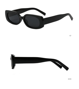 Fashionable black small oval frame sunglasses with sleek side and 45-degree angle views