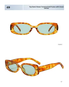 Front and 45-degree angle view of vintage tortoise shell rectangle sunglasses with green lens