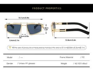 Guide des tailles détaillé pour lunettes de soleil punk rétro avec mesures précises de monture