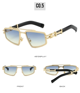 Lunettes de soleil punk rétro avec monture dorée et verres dégradés bleu-jaune vues