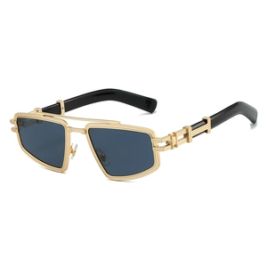 Lunettes De Soleil Steampunk Rétro Monture Métallique Géométrique Double Pont UV400 Polarisées Mode Punk Hommes Et Femmes