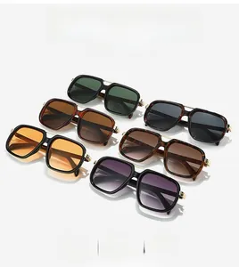Matrix of vintage aviator sunglasses in six colors with metal temples and dual beam frames